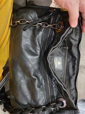 LANVIN Black Quilted Leather Chain-Trim Shoulder Bag